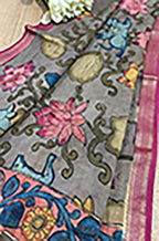Yellow Pen Kalamkari Pure Silk Suit With Multicolor Kalamkari Pure Silk Dupatta - Luxurion World