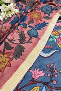 Blue Pen Kalamkari Pure Silk Suit With Red Pen Kalamkari Pure Silk Dupatta - Luxurion World