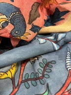 Blue Pen Kalamkari Pure Silk Suit With Red Pen Kalamkari Pure Silk Dupatta - Luxurion World