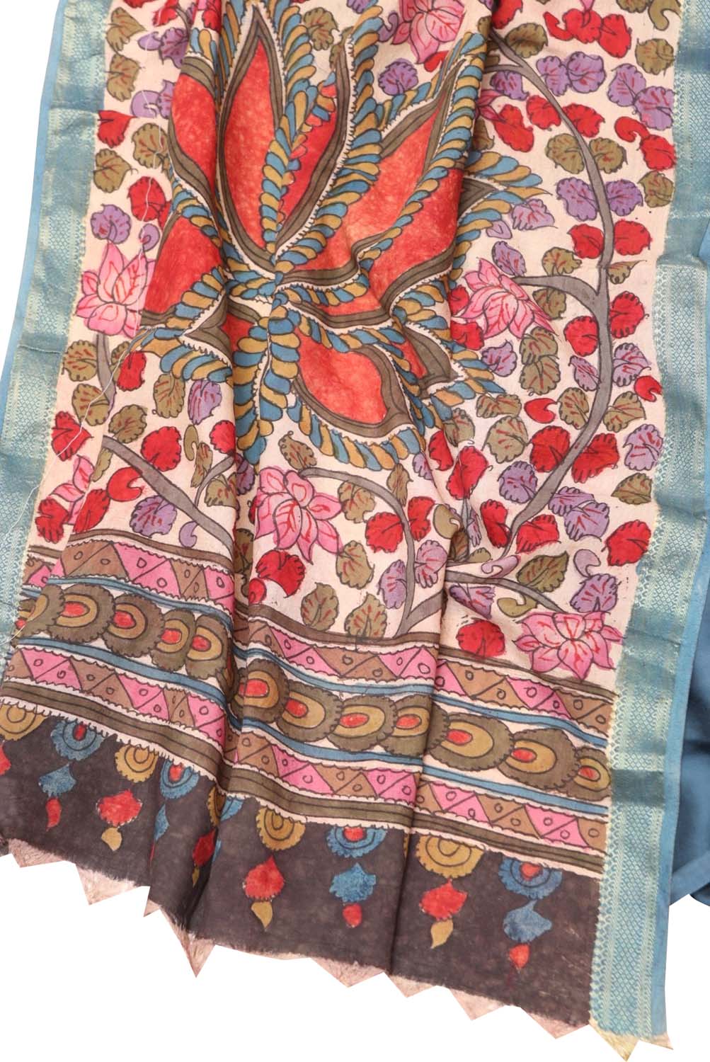 Blue Modal Silk Suit With Pastel with Multicolor Hand Painted Kalamkari Silk Dupatta - Luxurion World