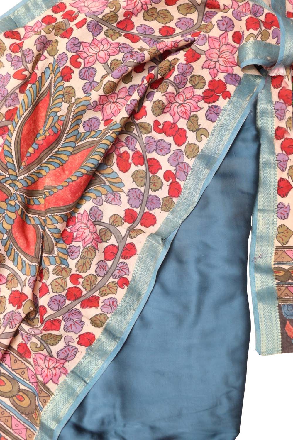 Blue Modal Silk Suit With Pastel with Multicolor Hand Painted Kalamkari Silk Dupatta - Luxurion World