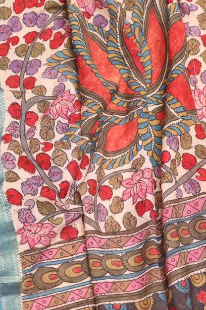 Blue Modal Silk Suit With Pastel with Multicolor Hand Painted Kalamkari Silk Dupatta