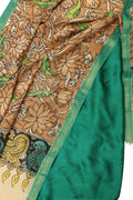 Green Modal Silk Plain Suit With Brown Hand Painted Kalamkari Silk Dupatta - Luxurion World
