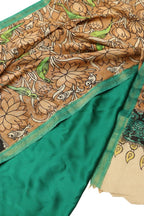 Green Modal Silk Plain Suit With Brown Hand Painted Kalamkari Silk Dupatta - Luxurion World