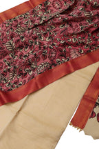 Off White Kota Cotton Suit With Pink Hand Painted Kalamkari Silk Dupatta - Luxurion World