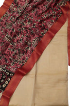 Off White Kota Cotton Suit With Pink Hand Painted Kalamkari Silk Dupatta - Luxurion World
