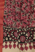 Off White Kota Cotton Suit With Pink Hand Painted Kalamkari Silk Dupatta - Luxurion World