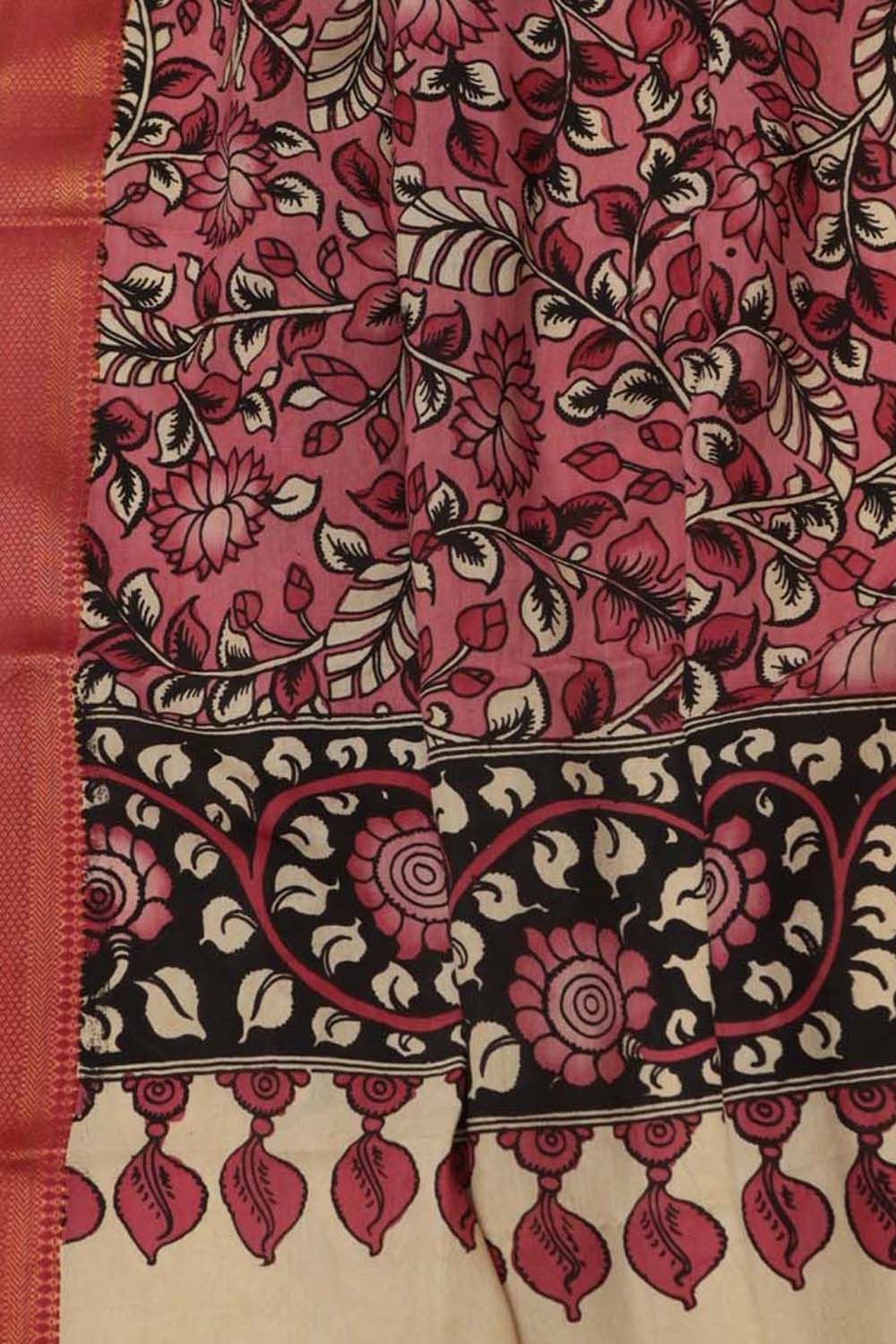 Off White Kota Cotton Suit With Pink Hand Painted Kalamkari Silk Dupatta - Luxurion World
