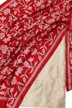 Dyeable Banarasi Silk Suit With Red Kantha Hand Embroidered Pure Silk Dupatta - Luxurion World