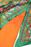 Orange Banarasi Silk Suit With Green Kantha Hand Embroidered Pure Silk Dupatta - Luxurion World
