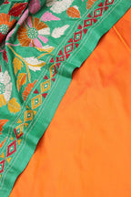 Orange Banarasi Silk Suit With Green Kantha Hand Embroidered Pure Silk Dupatta - Luxurion World