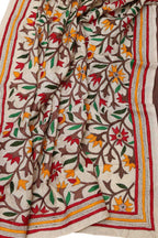 Brown Banarasi Plain Silk Suit With Kantha Hand Embroidered Tussar Silk Dupatta - Luxurion World