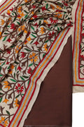 Brown Banarasi Plain Silk Suit With Kantha Hand Embroidered Tussar Silk Dupatta - Luxurion World