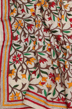 Brown Banarasi Plain Silk Suit With Kantha Hand Embroidered Tussar Silk Dupatta - Luxurion World