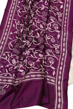 Purple Banarasi Plain Silk Suit With Kantha Hand Embroidered Pure Silk Dupatta - Luxurion World