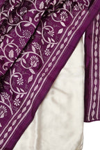 Purple Banarasi Plain Silk Suit With Kantha Hand Embroidered Pure Silk Dupatta - Luxurion World
