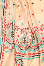Pastel Banarasi Plain Silk Suit With Kantha Hand Embroidered Pure Silk Dupatta - Luxurion World