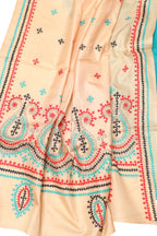 Pastel Banarasi Plain Silk Suit With Kantha Hand Embroidered Pure Silk Dupatta - Luxurion World