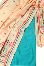 Pastel Banarasi Plain Silk Suit With Kantha Hand Embroidered Pure Silk Dupatta - Luxurion World
