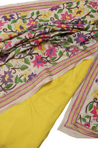 Pastel Banarasi Plain Silk Suit With Kantha Hand Embroidered Tussar Dupatta - Luxurion World