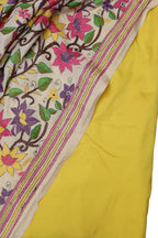 Pastel Banarasi Plain Silk Suit With Kantha Hand Embroidered Tussar Dupatta - Luxurion World
