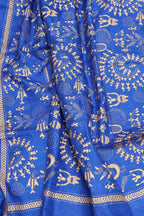 Blue Banarasi Plain Silk Suit With Kantha Hand Embroidered Pure Silk Dupatta - Luxurion World