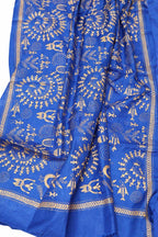 Blue Banarasi Plain Silk Suit With Kantha Hand Embroidered Pure Silk Dupatta - Luxurion World