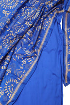 Blue Banarasi Plain Silk Suit With Kantha Hand Embroidered Pure Silk Dupatta - Luxurion World