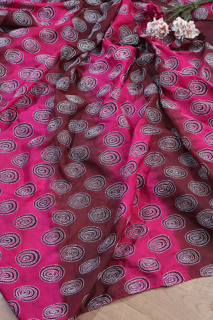 Wine Plain Silk Suit With Hand Embroidered Kantha Block Printed Pure Tussar Silk Dupatta - Luxurion World