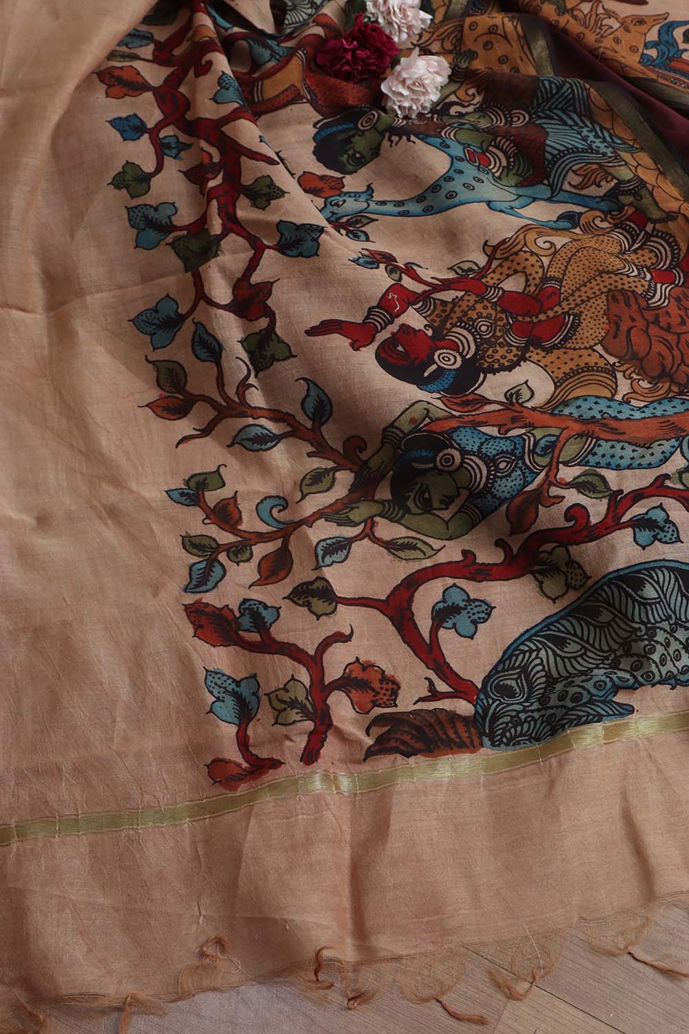 Elegant Wine Plain Silk Suit With Kalamkari Hand Painted Silk Dupatta - Luxurion World
