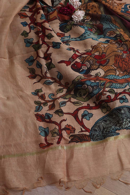 Elegant Wine Plain Silk Suit With Kalamkari Hand Painted Silk Dupatta - Luxurion World