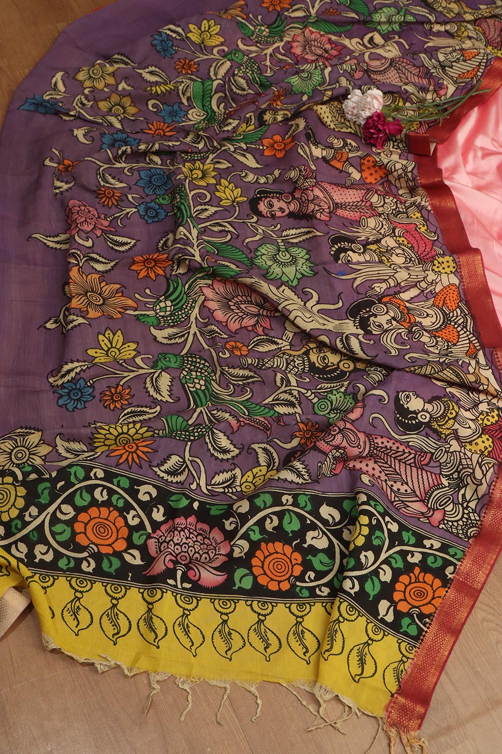 Pretty in Pink: Plain Silk Suit With Kalamkari Hand Painted Silk Dupatta - Luxurion World