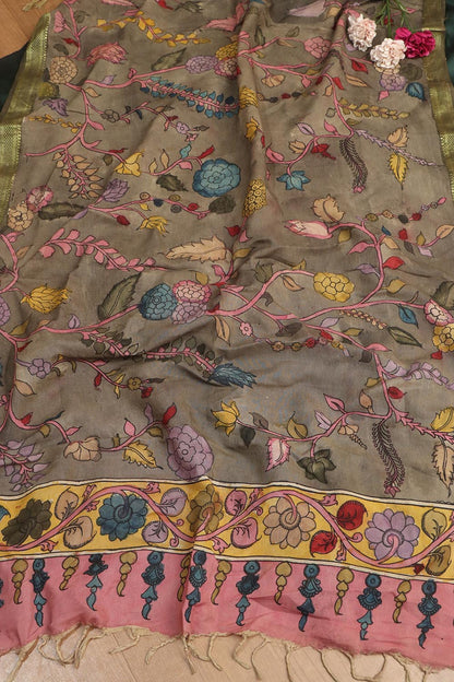 Green Plain Silk Suit With Kalamkari Hand Painted Silk Dupatta - Luxurion World