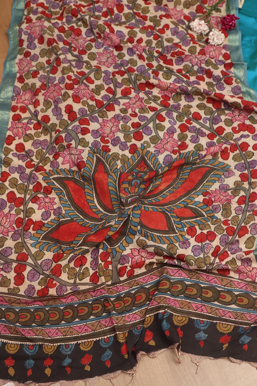 Blue Plain Silk Suit With Kalamkari Hand Painted Silk Dupatta - Luxurion World
