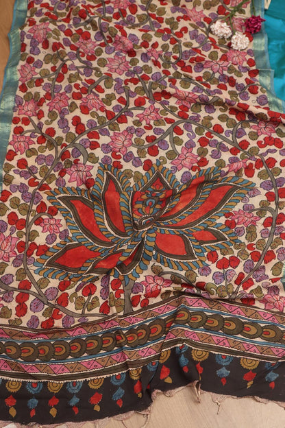 Blue Plain Silk Suit With Kalamkari Hand Painted Silk Dupatta - Luxurion World