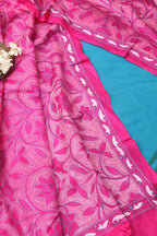 Blue Plain Silk Suit With Pink Hand Embroidered Bangalore Silk Dupatta - Luxurion World