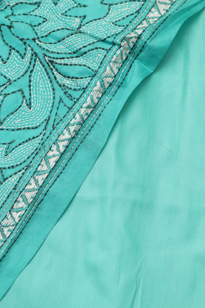 Sea Green Plain Silk Suit With Blue Hand Embroidered Bangalore Silk Dupatta - Luxurion World