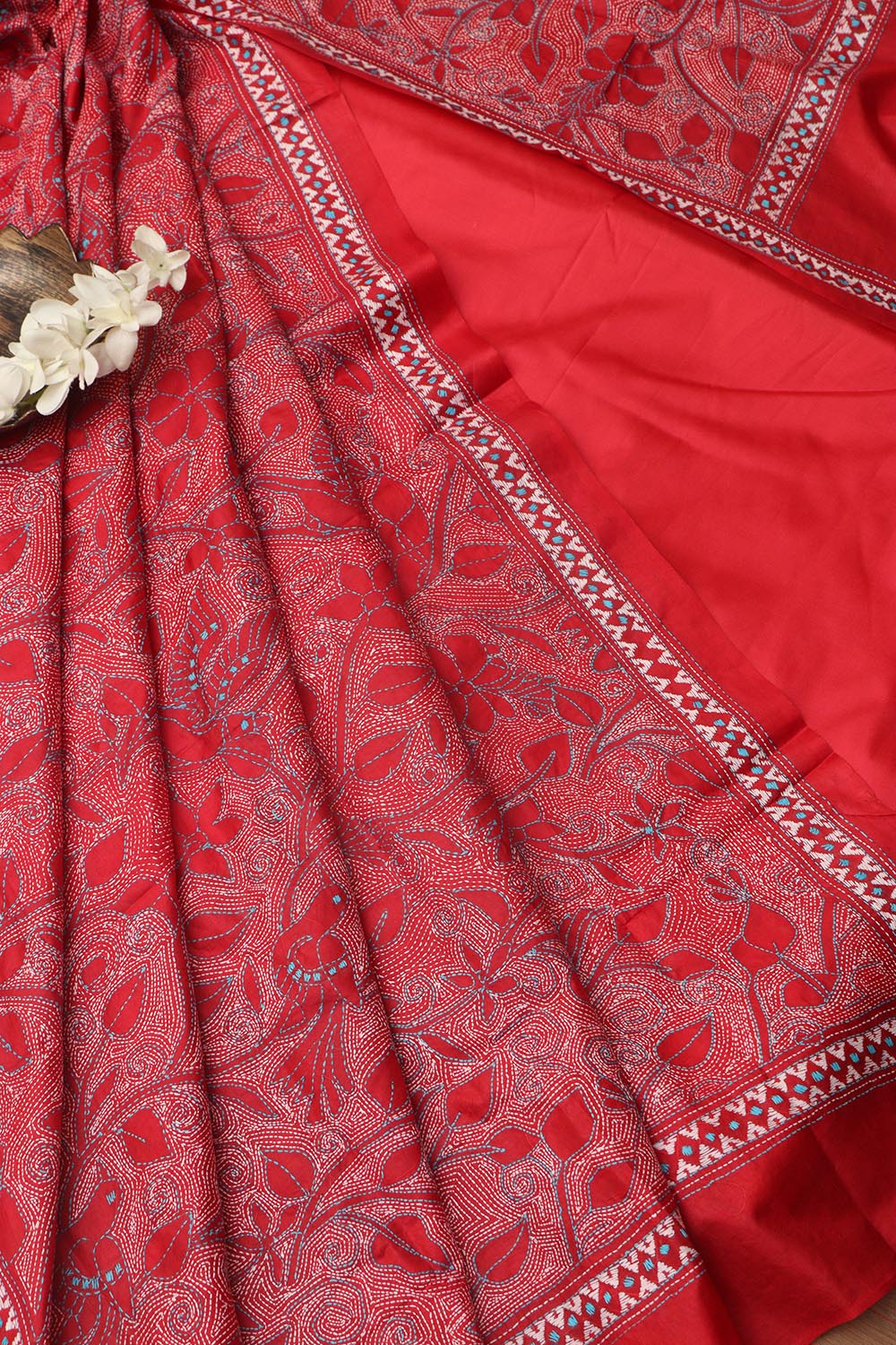 Reddish Pink Plain Silk Suit With Red Hand Embroidered Bangalore Silk Dupatta - Luxurion World