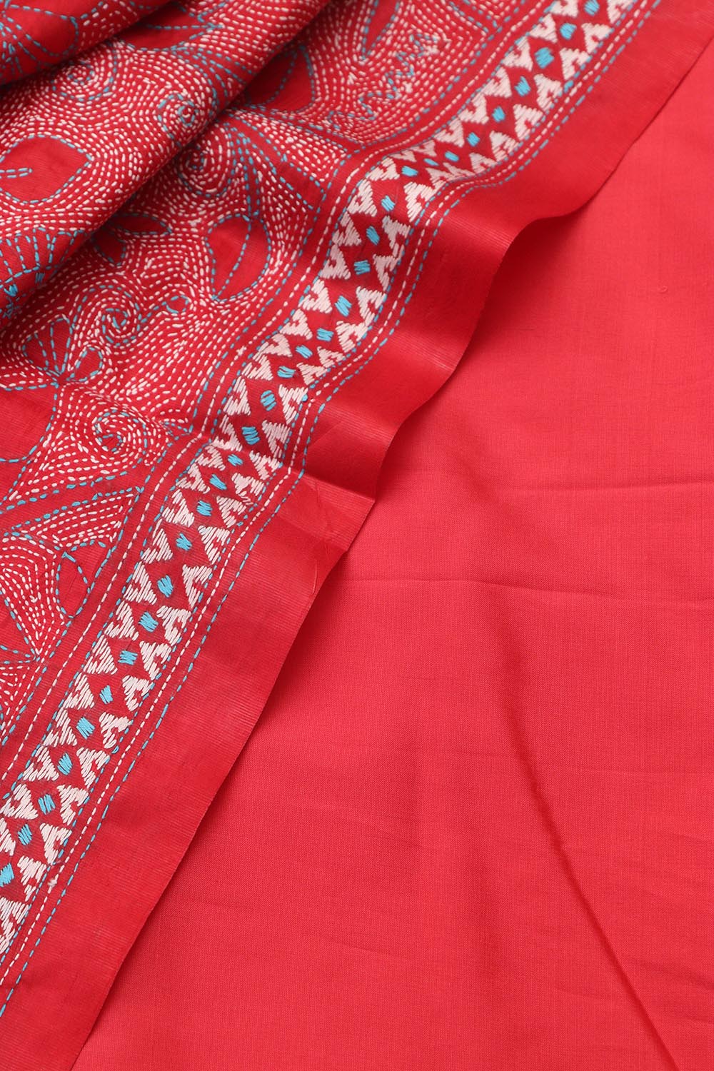 Reddish Pink Plain Silk Suit With Red Hand Embroidered Bangalore Silk Dupatta - Luxurion World