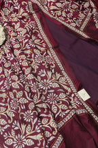 Stunning Purple Plain Silk Suit With Purple Hand Embroidered Bangalore Silk Dupatta - Luxurion World