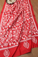 Pink Plain Silk Suit With Red Hand Embroidered Bangalore Silk Dupatta - Luxurion World