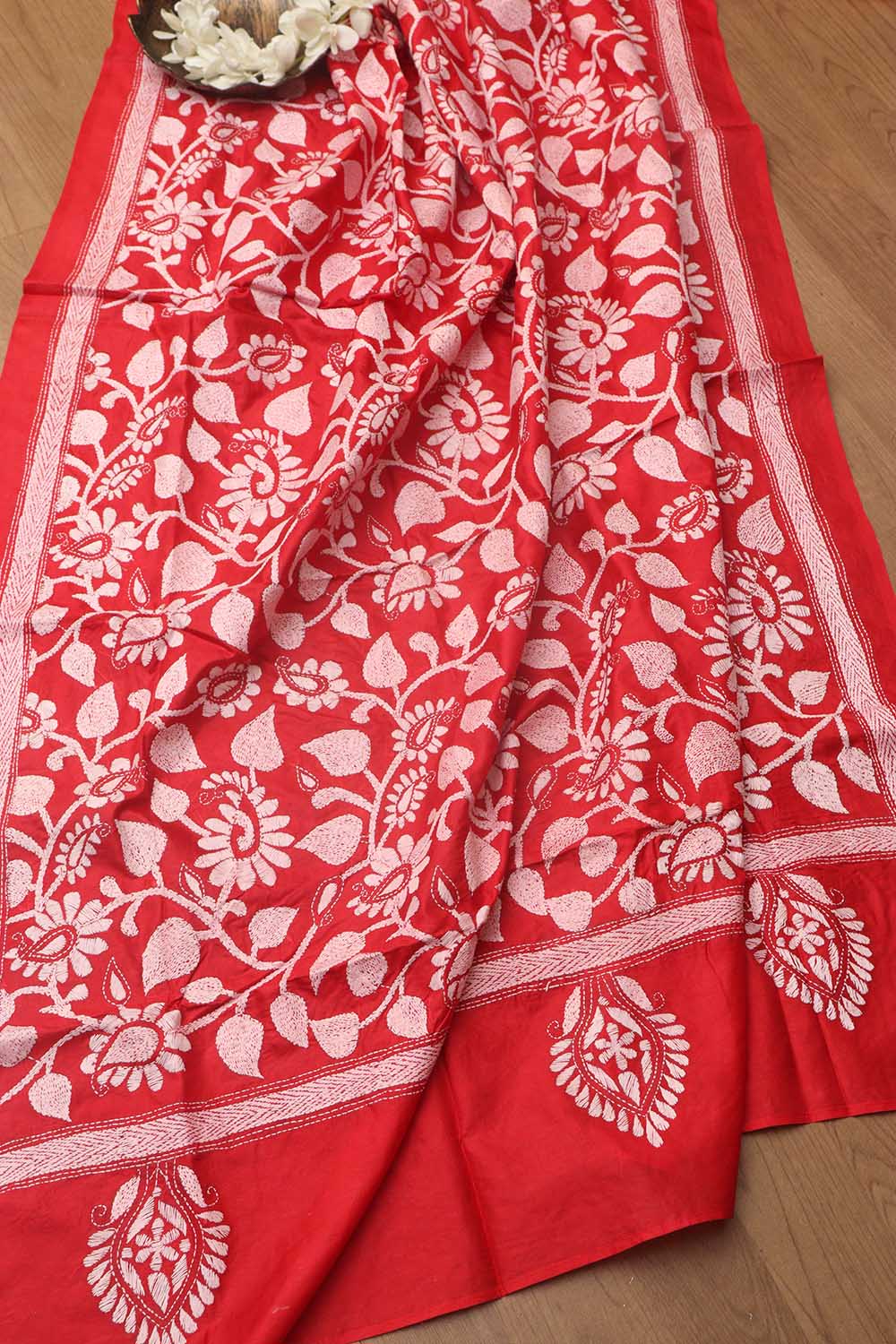 Pink Plain Silk Suit With Red Hand Embroidered Bangalore Silk Dupatta - Luxurion World