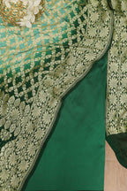 Green Plain Silk Suit With Blue & Green Banarasi Bandhani Pure Georgette Dupatta - Luxurion World