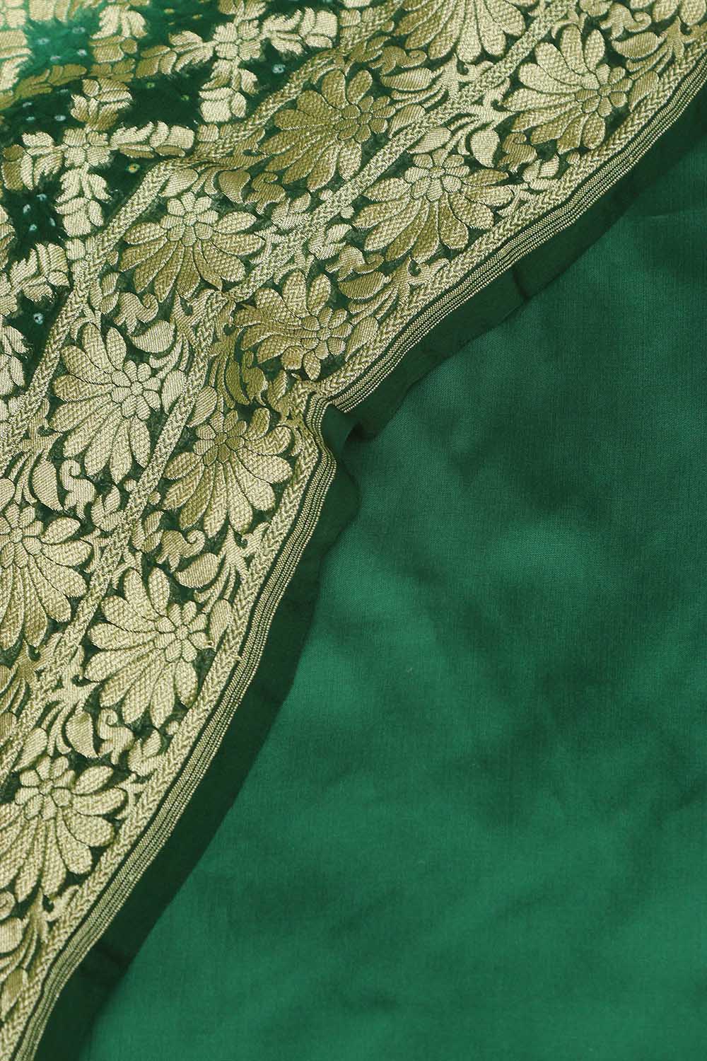 Green Plain Silk Suit With Blue & Green Banarasi Bandhani Pure Georgette Dupatta - Luxurion World