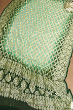 Green Plain Silk Suit With Blue & Green Banarasi Bandhani Pure Georgette Dupatta - Luxurion World
