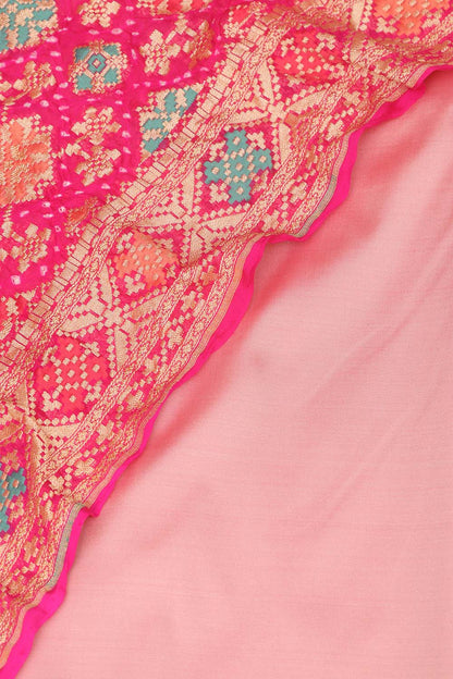 Stunning Pink Plain Silk Suit With Pink Banarasi Bandhani Pure Georgette Meenakari Dupatta - Luxurion World