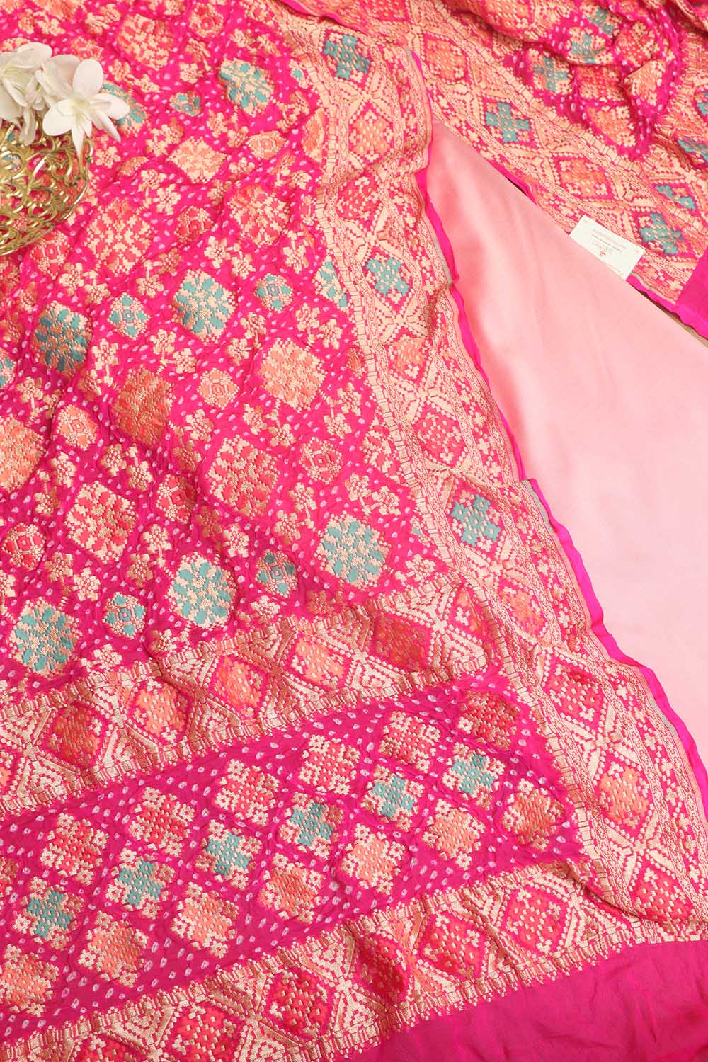 Stunning Pink Plain Silk Suit With Pink Banarasi Bandhani Pure Georgette Meenakari Dupatta - Luxurion World