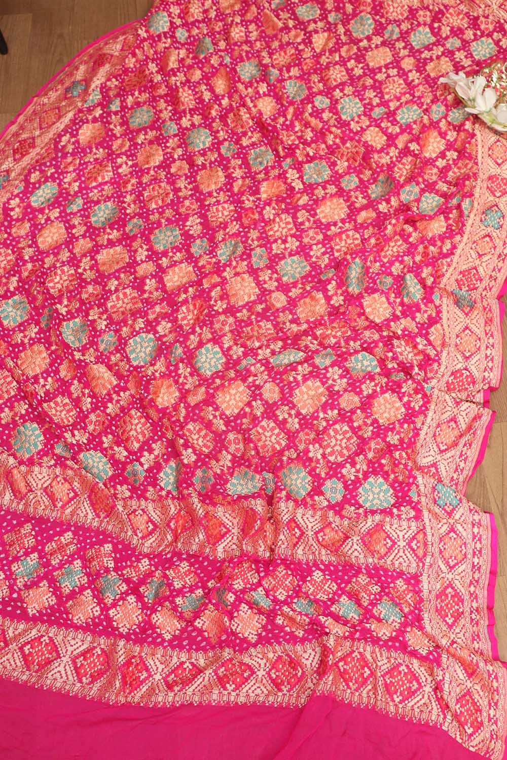 Stunning Pink Plain Silk Suit With Pink Banarasi Bandhani Pure Georgette Meenakari Dupatta - Luxurion World
