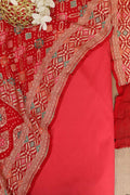 Reddish Pink Plain Silk Suit With Red Banarasi Bandhani Pure Georgette Meenakari Dupatta - Luxurion World
