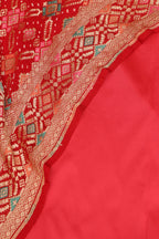 Reddish Pink Plain Silk Suit With Red Banarasi Bandhani Pure Georgette Meenakari Dupatta - Luxurion World